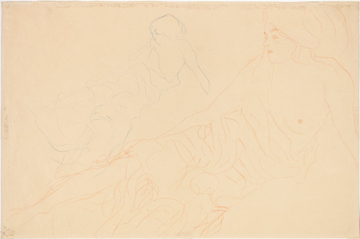 Dois estudos de uma mulher reclinada, 1913 de Gustav Klimt