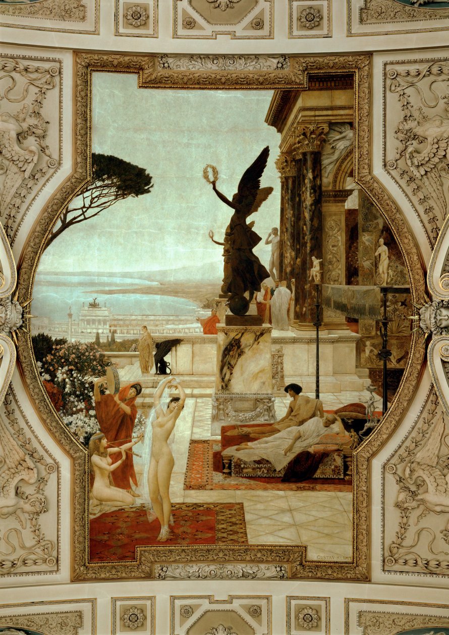 Vienna Burgtheatre (Teatro da Corte), escadaria (à esquerda): Teatro antigo em Taormina de Gustav Klimt