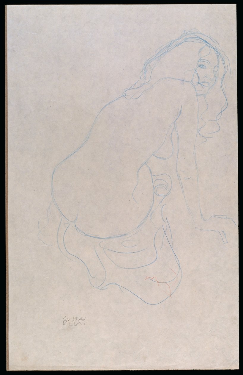 Mulher inclinada para a direita com cabelo comprido, c.1910-11 de Gustav Klimt