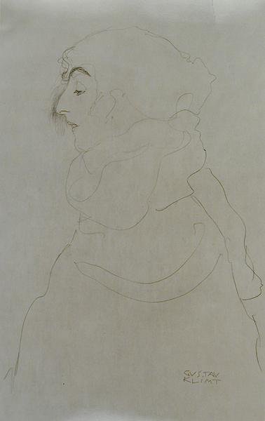 Mulher de perfil, c.1904-06 (lápis sobre papel) (foto a p/b) de Gustav Klimt