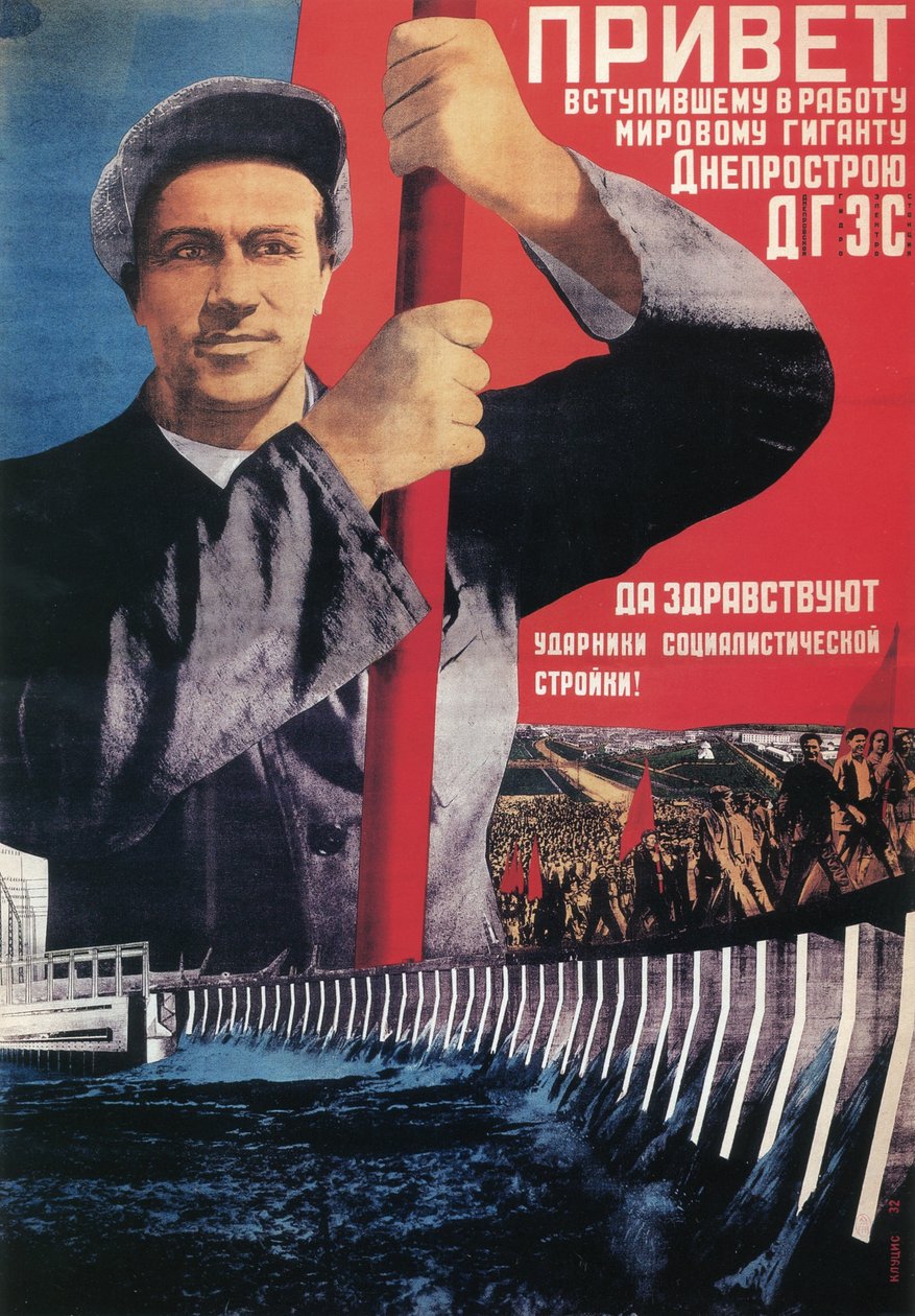 Saudações ao recém-lançado gigante mundial Dneprostroi, 1932 de Gustav Klutsis