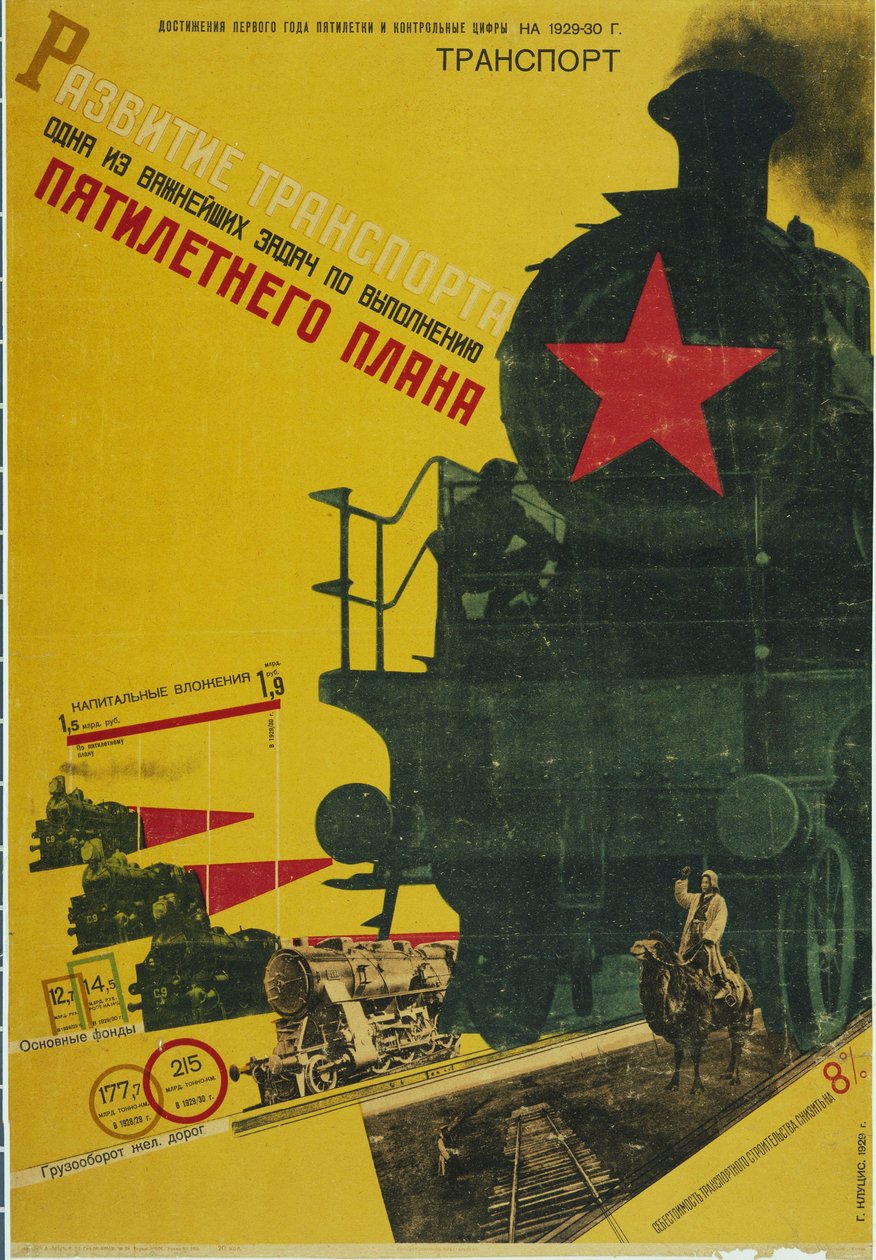 O Desenvolvimento dos Transportes, Cartaz do Plano Quinquenal, 1929 de Gustav Klutsis