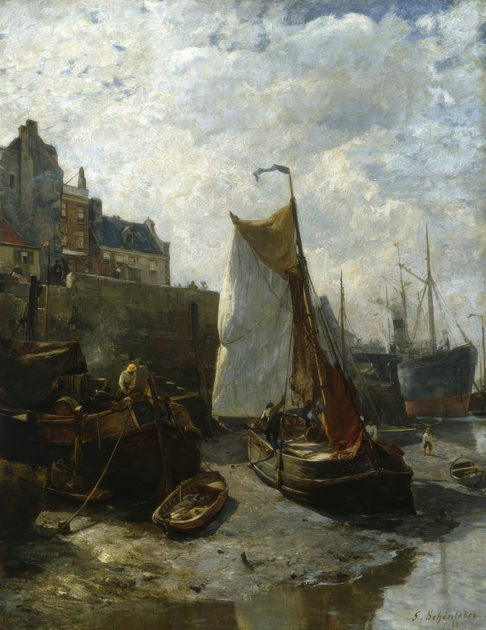 Maré baixa no porto de Antuérpia de Gustav Schönleber
