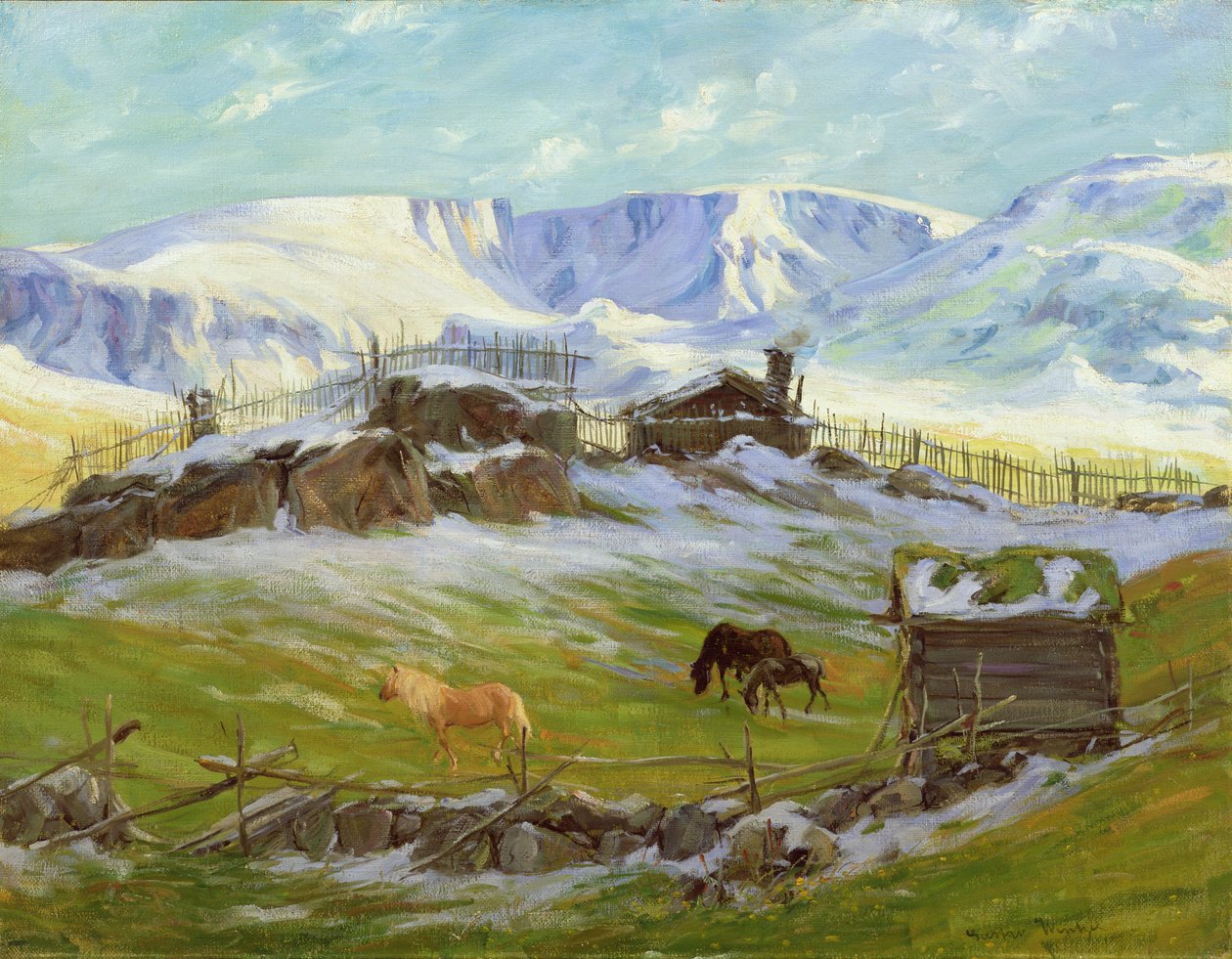 Sol matinal sobre a montanha, Vaga (óleo sobre tela) de Gustav Wentzel