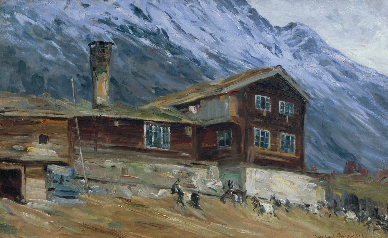 Quinta de montanha numa paisagem de neve de Gustav Wentzel