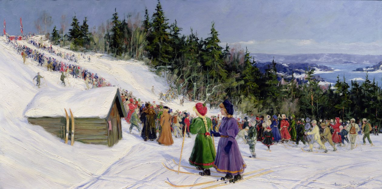 Concurso de esqui em Fjelkenbakken (óleo sobre tela) de Gustav Wentzel