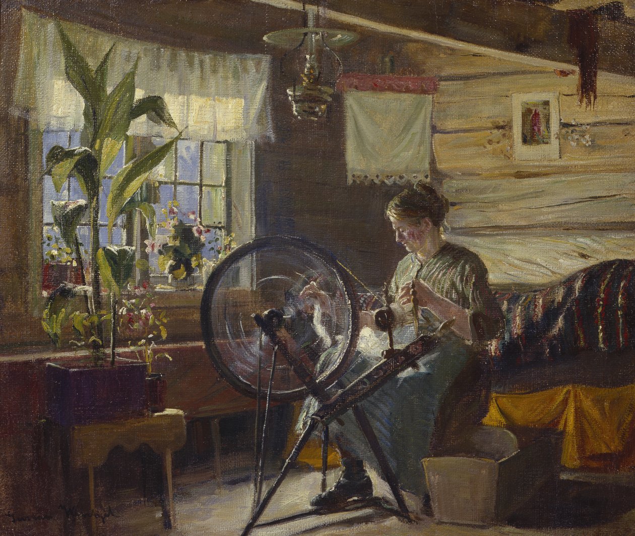 Mulher no Interior da Fazenda (oi sobre tela) de Gustav Wentzel