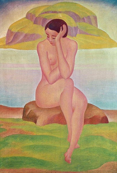 Rapariga sobre pedra (óleo sobre tela) de Gustav Wunderwald