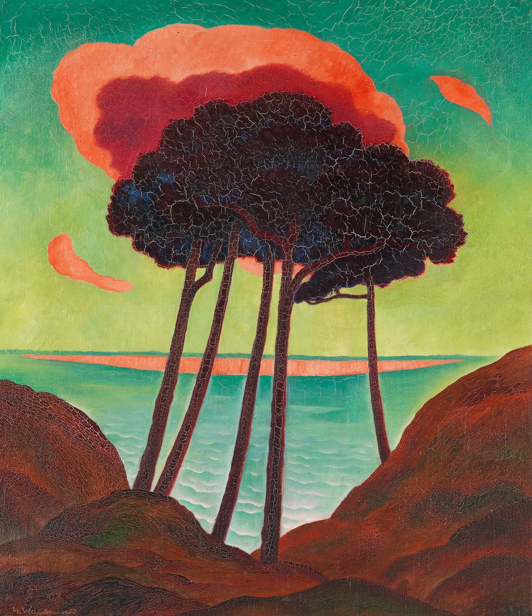 Pinheiros com uma nuvem vermelha, c. 1909. de Gustav Wunderwald