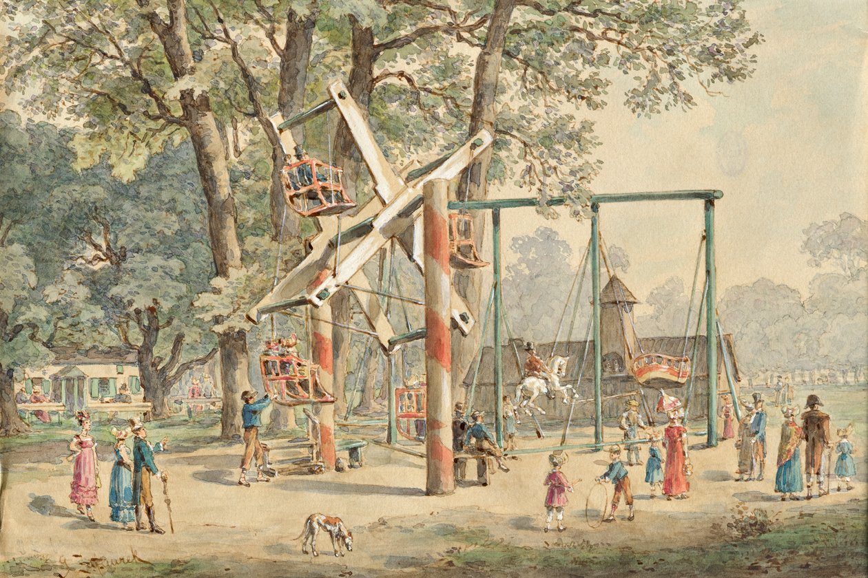 Enrolador e baloiço no Wurstelprater em Viena de Gustav Zafaurek