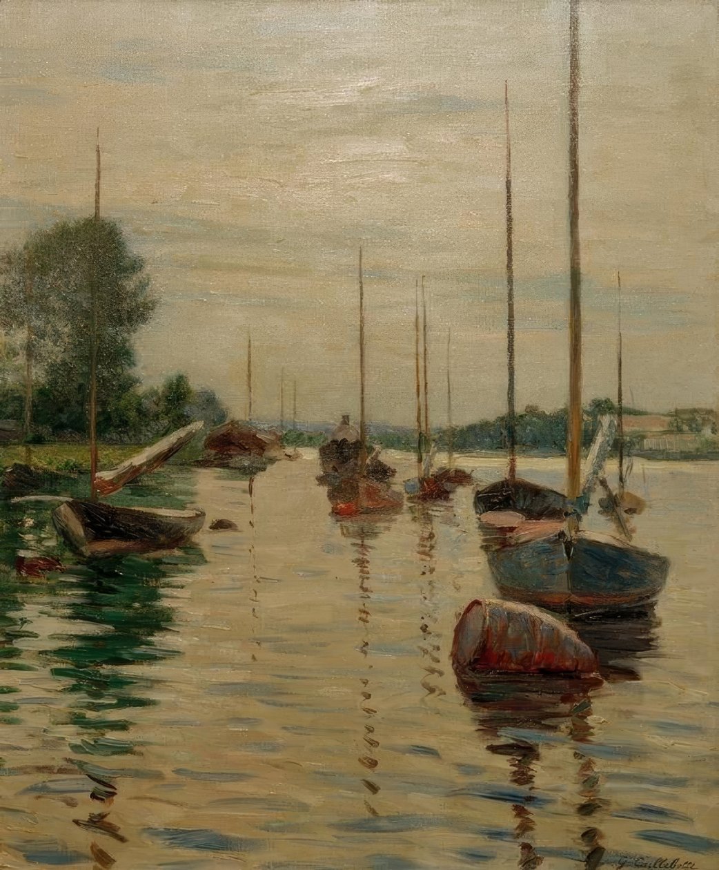 Barcos ancorados no Sena de Gustave Caillebotte