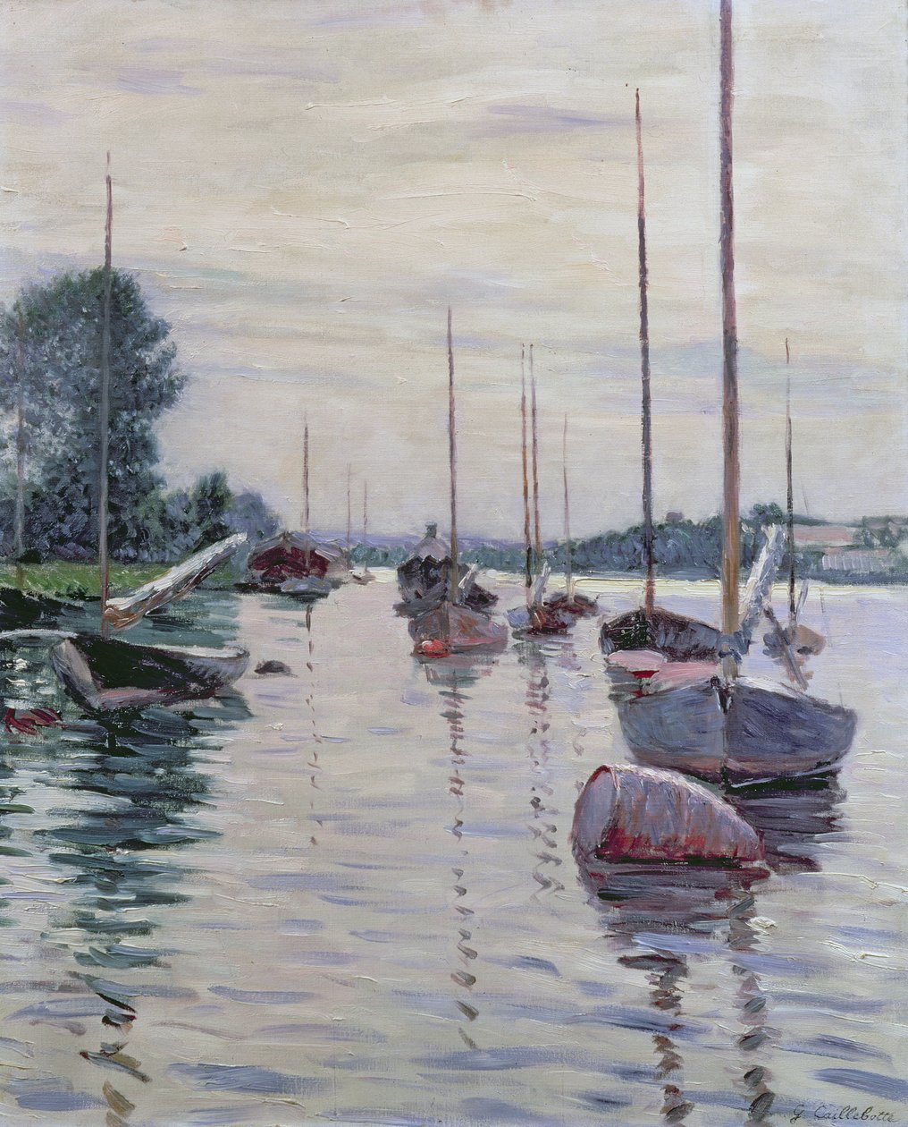 Barcos Ancorados no Sena de Gustave Caillebotte