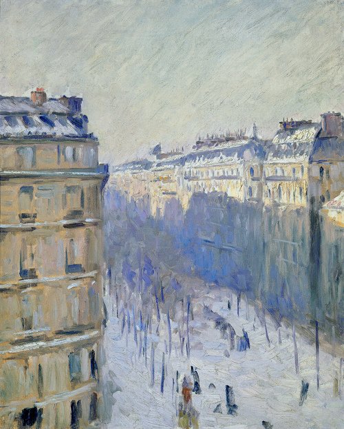 Boulevard Haussmann, efeito de neve (Flers) de Gustave Caillebotte
