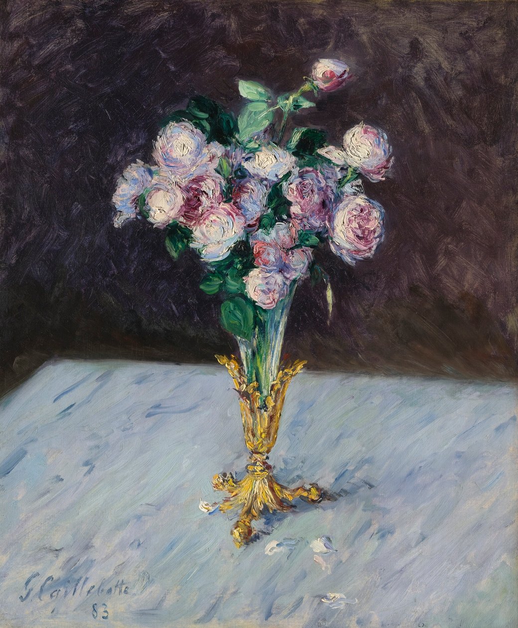 Buquê de rosas em um vaso de Christal de Gustave Caillebotte
