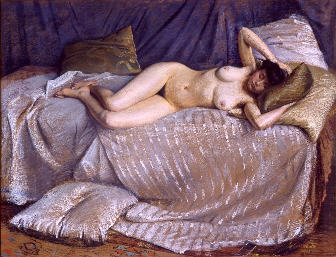 Mulher nua, mentindo, ligado, um, sofá de Gustave Caillebotte