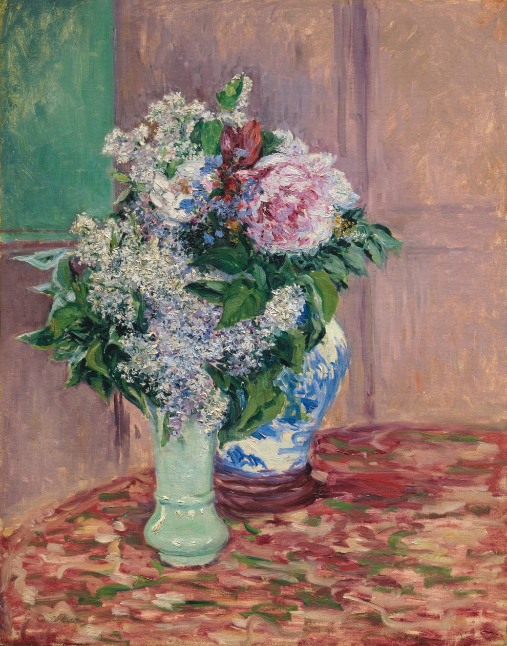 Lilacs e peônias em dois vasos de Gustave Caillebotte