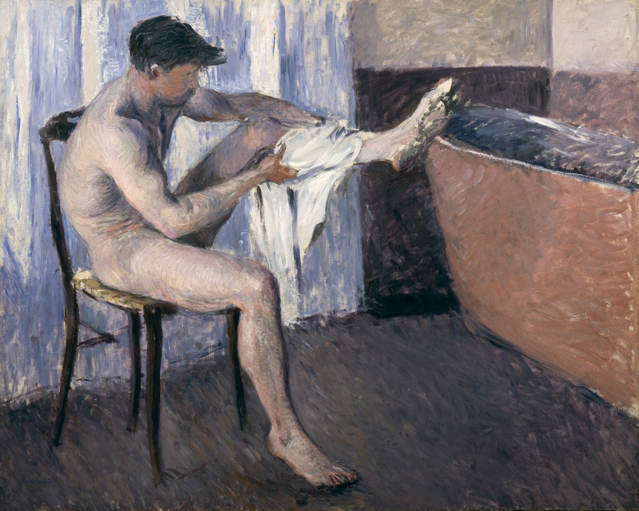 Homem, secar, seu, perna de Gustave Caillebotte