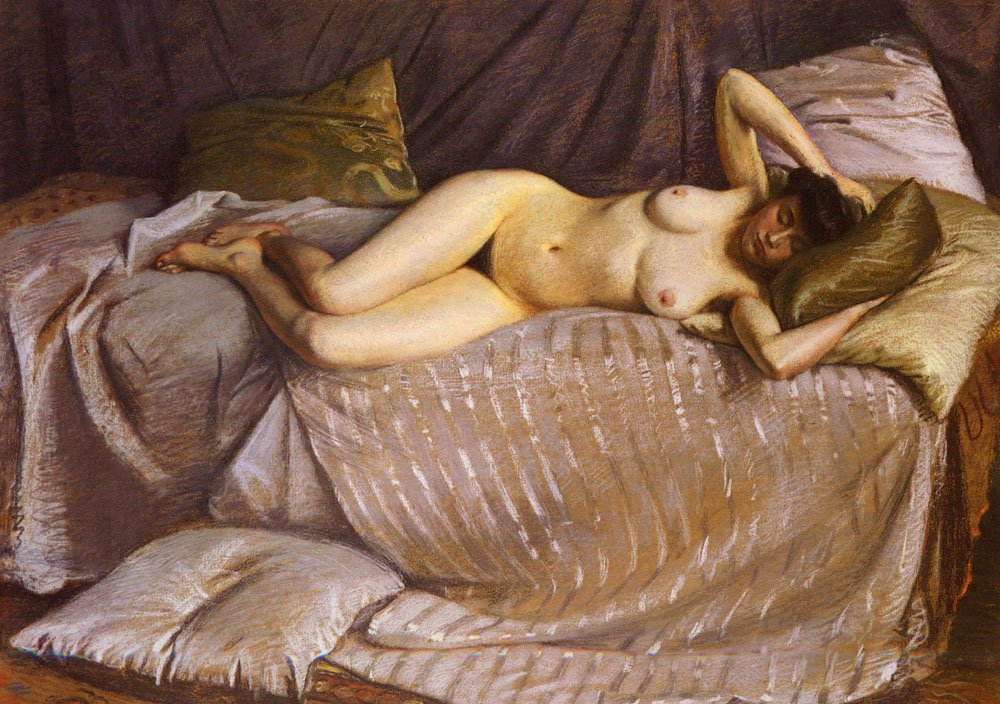Mulher nua deitada em um sofá de Gustave Caillebotte