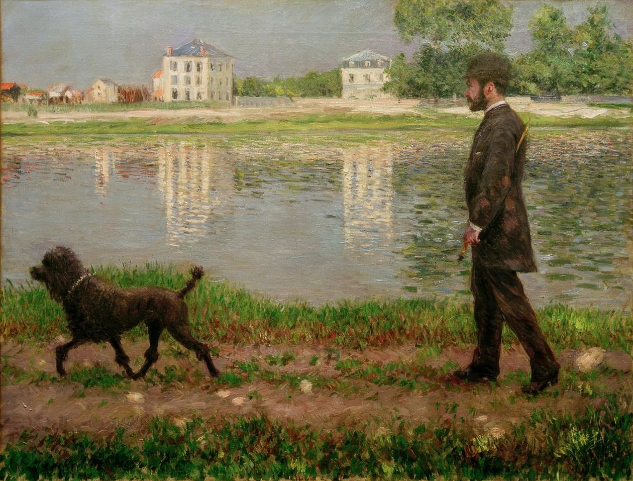 Richard Gallo e seu cachorro Dick no Petit Gennevilliers de Gustave Caillebotte