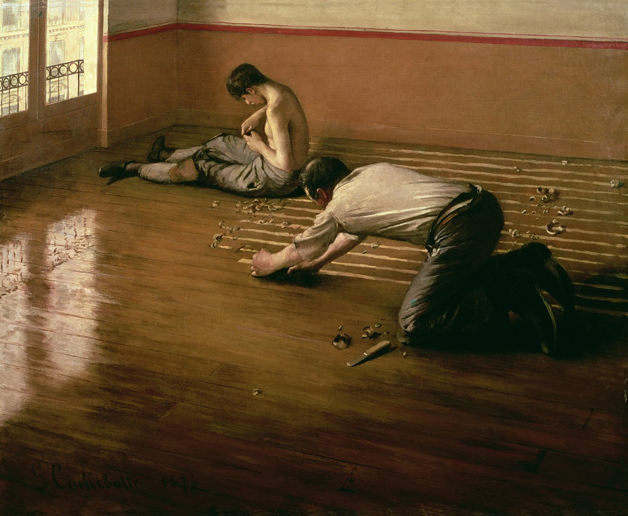 The Parquet Planers, 1876 (versão pequena) de Gustave Caillebotte