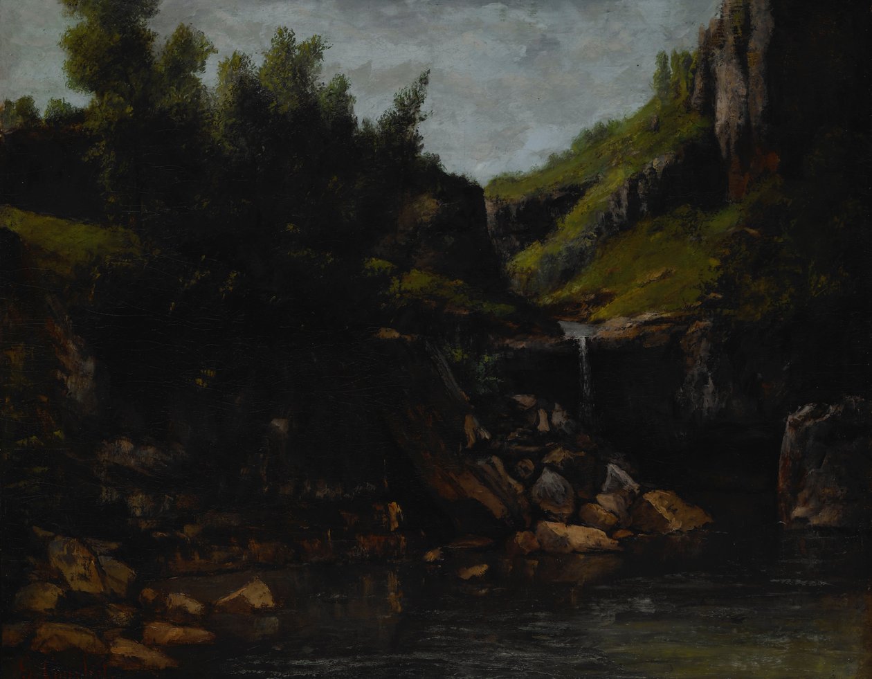 Cascata em uma paisagem rochosa de Gustave Courbet