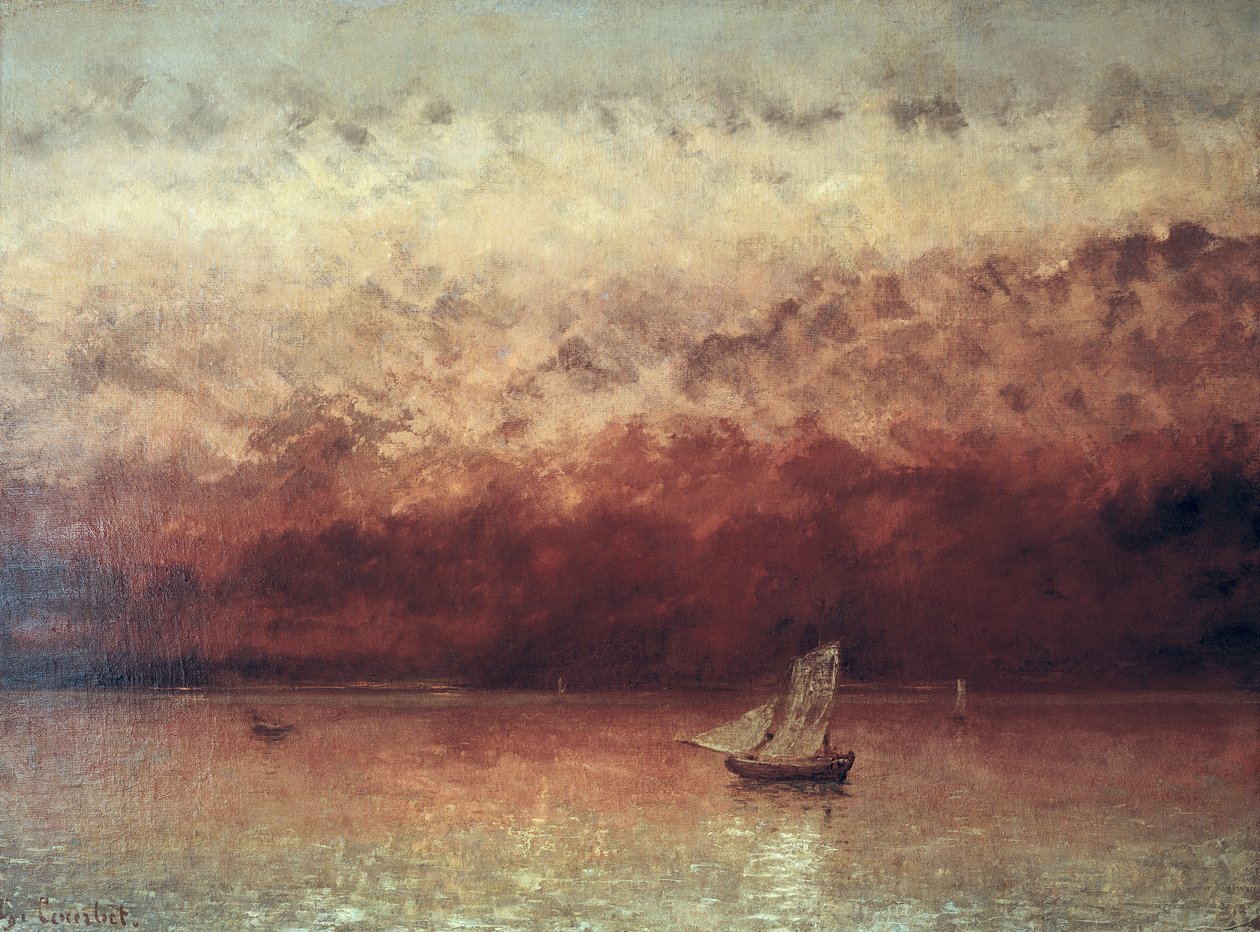 Lago Leman com o pôr do sol, c.1876 de Gustave Courbet