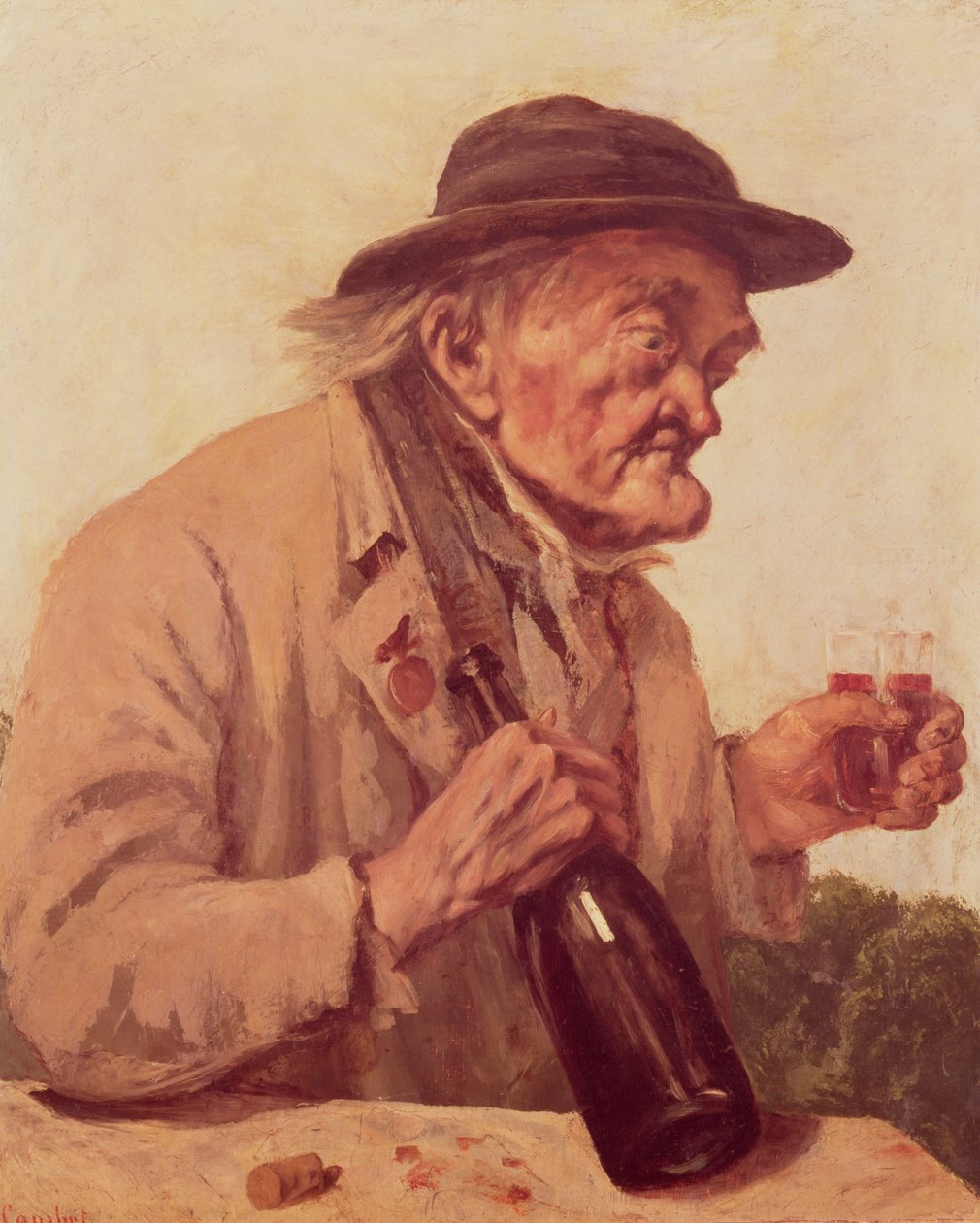 Velho homem com um copo de vinho de Gustave Courbet