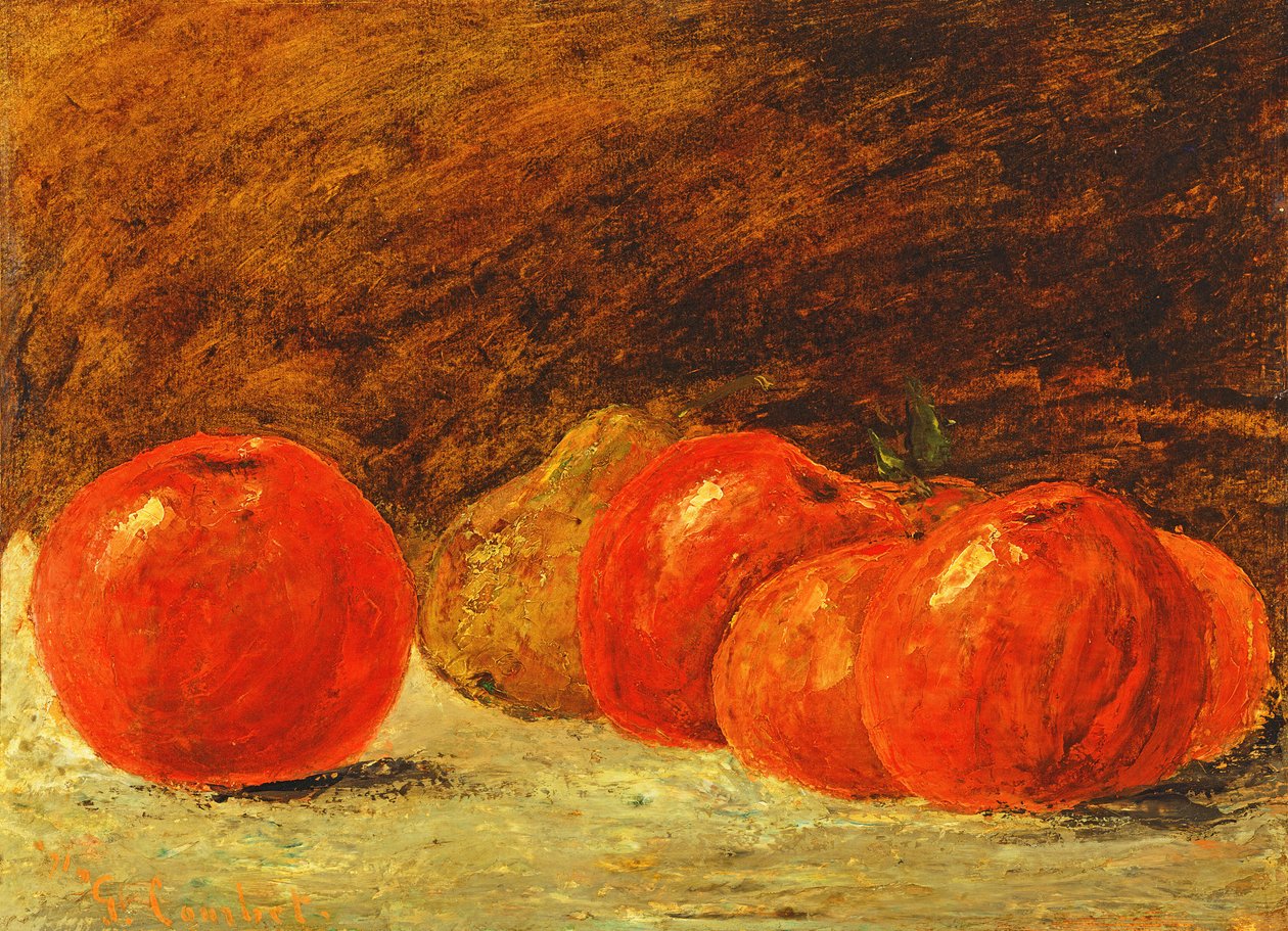Ainda vida com maçãs (óleo sobre papel colocado na tela) de Gustave Courbet