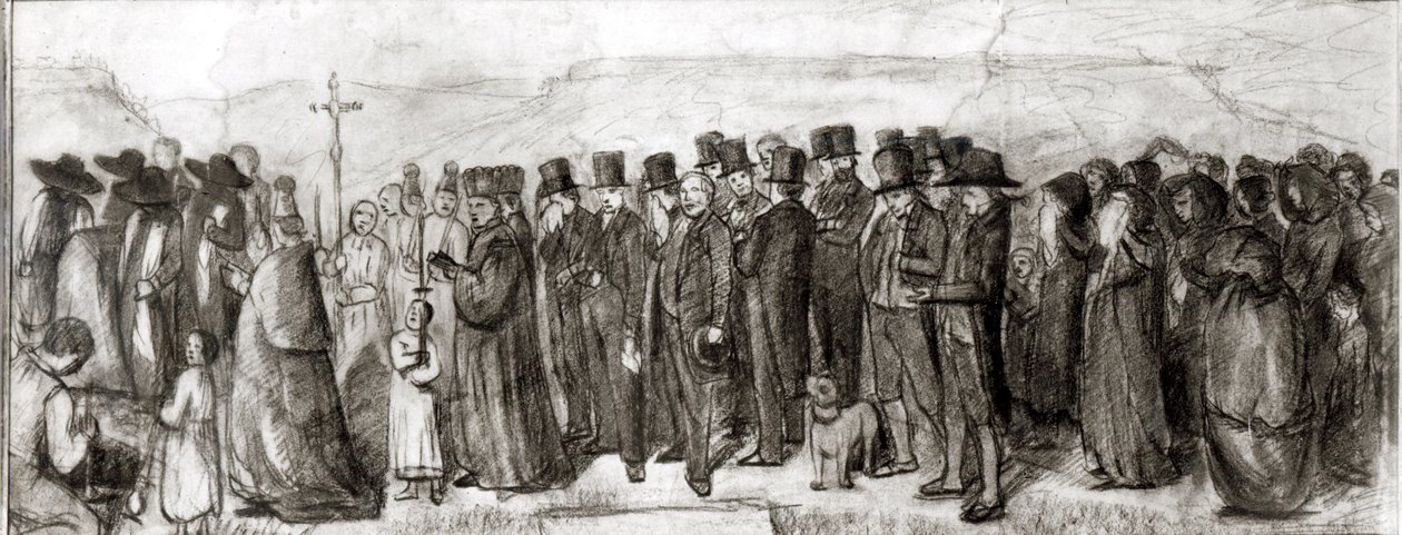 Estudo para o enterro em Ornans, 1849 (carvão no papel) de Gustave Courbet