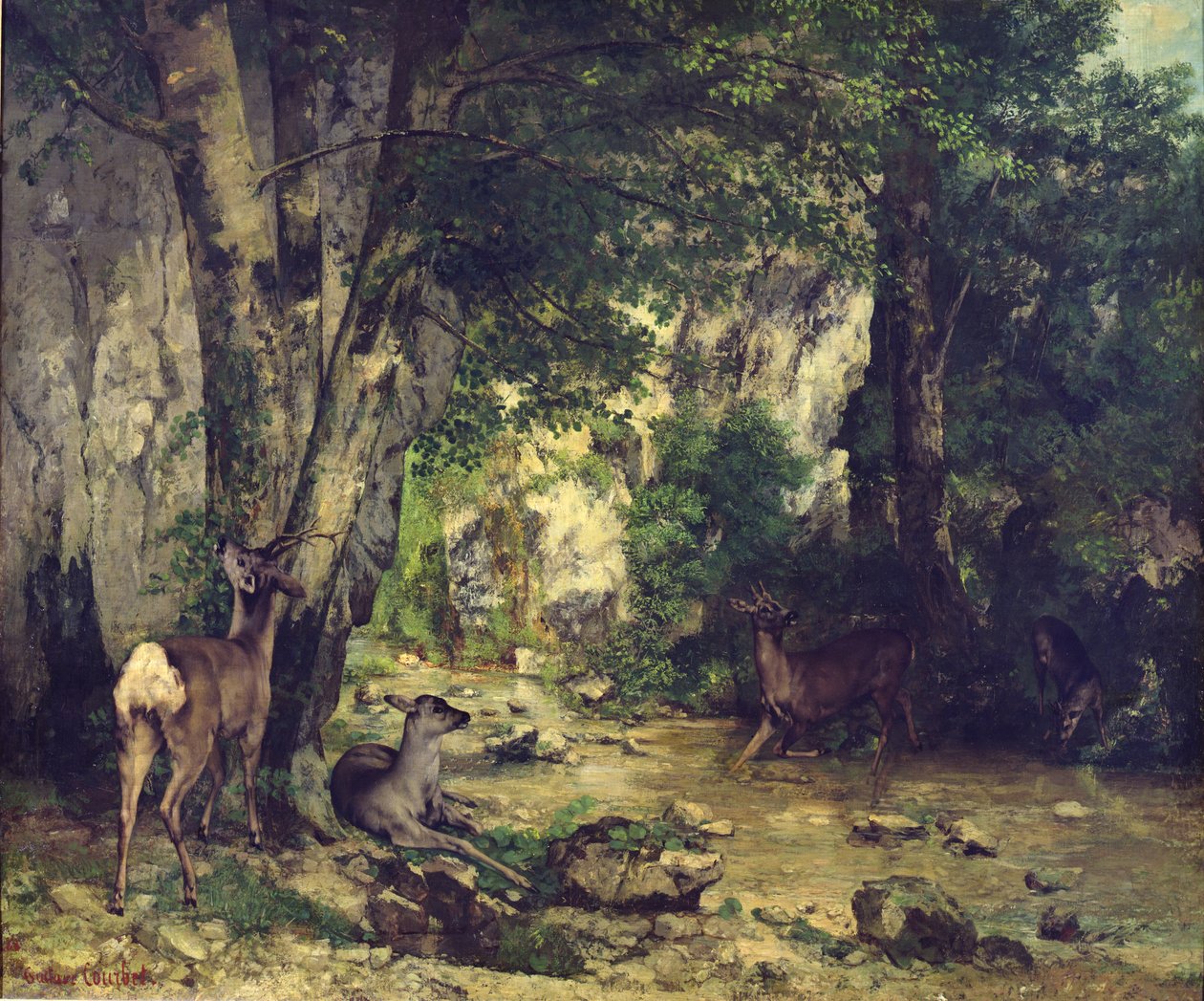 O retorno dos cervos ao rio em Plaisir-Fontaine, 1866 de Gustave Courbet