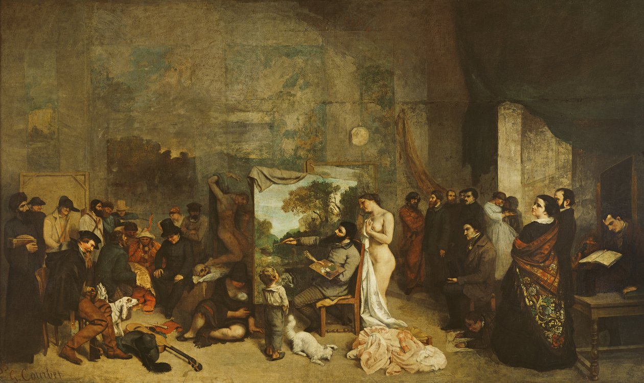 O estúdio do pintor, uma alegoria real, 1855 de Gustave Courbet