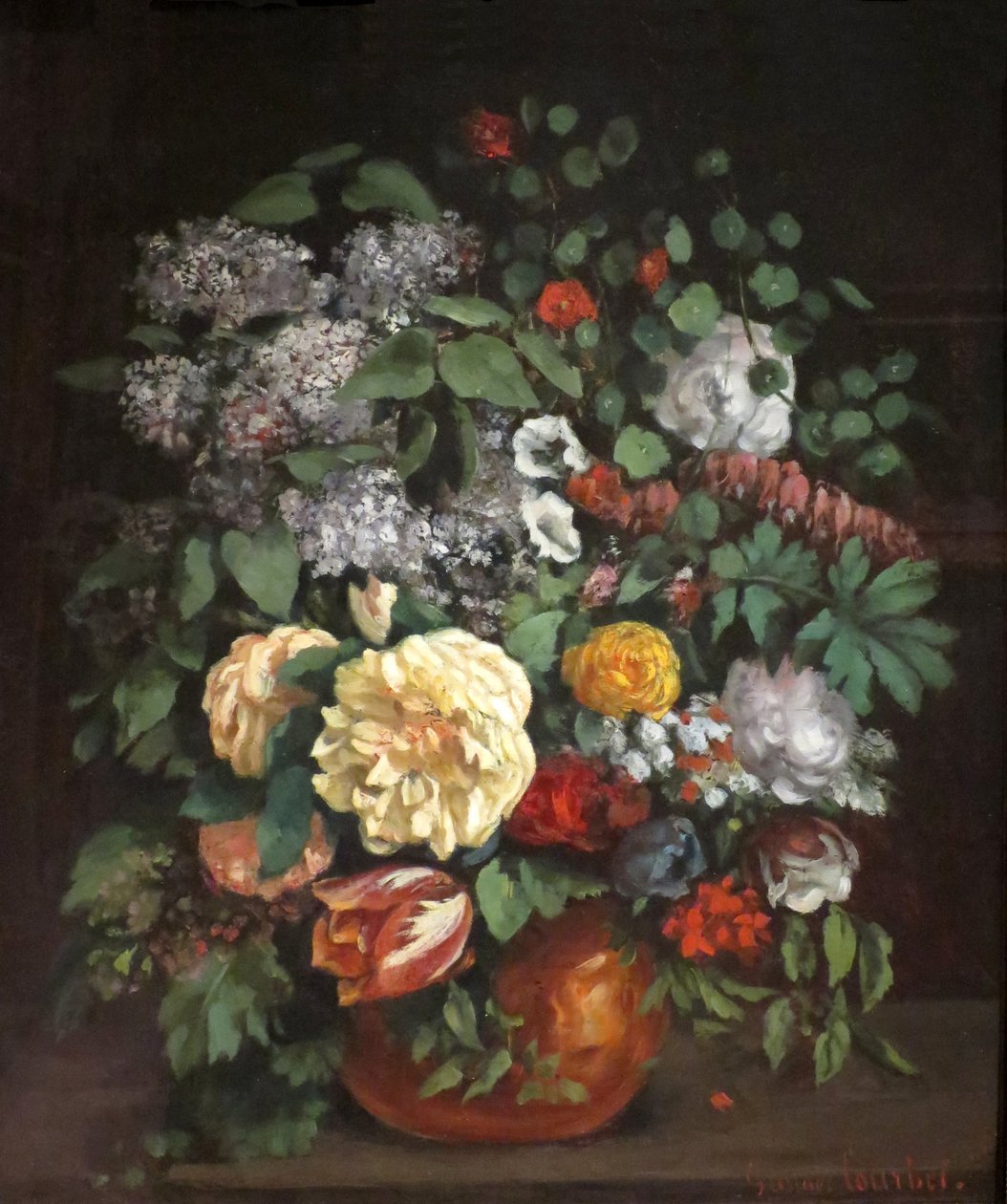 Vaso de Lilacs, Rosas e Tulipas de Gustave Courbet