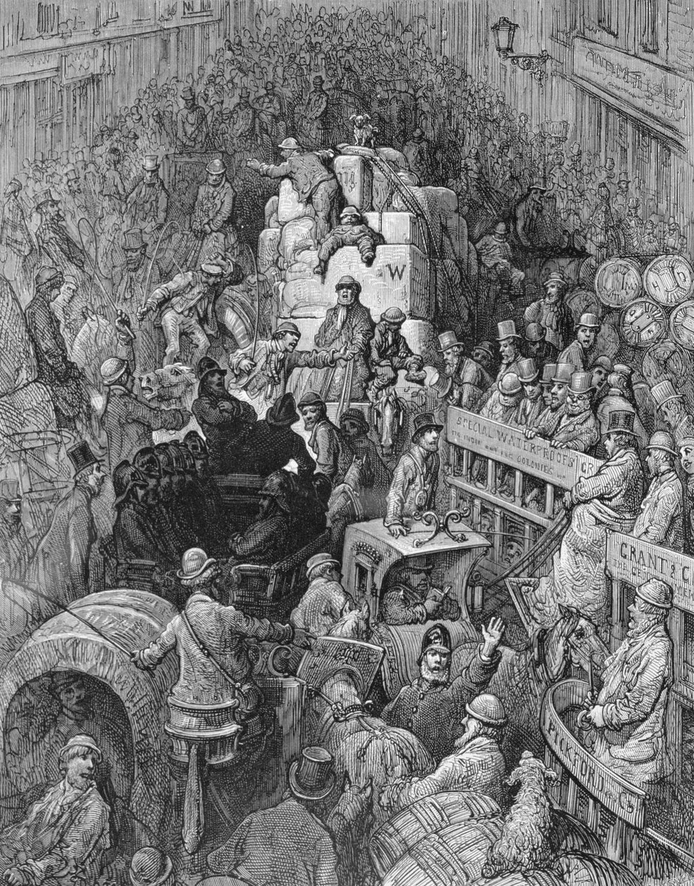 Uma passagem da cidade, de "Londres, uma peregrinação", escrita por William Blanchard Jerrold (1826-84), gravada por Desire Mathieu Quesnel, pub. 1872 de Gustave Dore