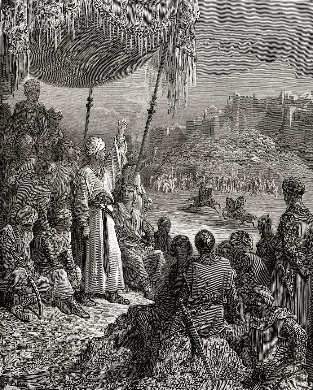 Um Torneio Amistoso durante a Terceira Cruzada em 1189, ilustração de &39;Bibliotheque des Croisades&39; por JF. Michaud, 1877 de Gustave Dore