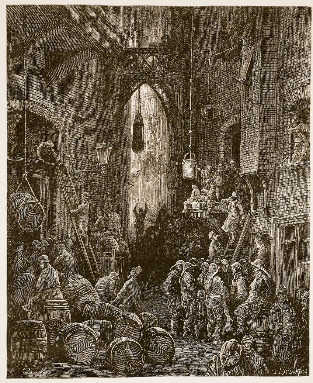 A Riverside Street, de &39;London, a Peregrinação&39;, escrita por William Blanchard Jerrold (1826-84) e gravada por Charles Laplante (d.1903) pub. 1872 de Gustave Dore