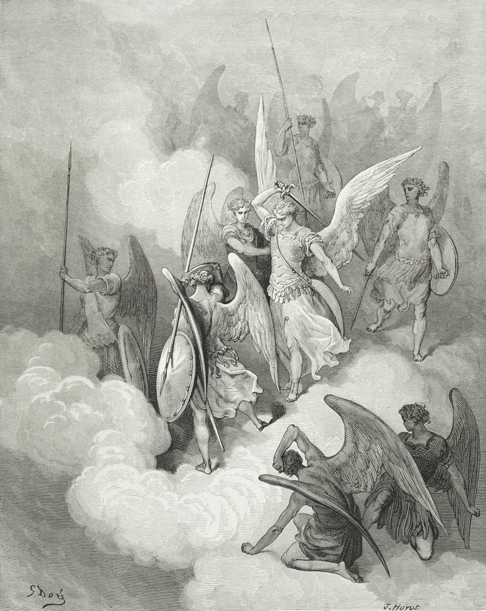 Abdiel e Satã, de &39;Paradise Lost&39;, de John Milton (1608-74), gravado por Huyot, c.1868 de Gustave Dore