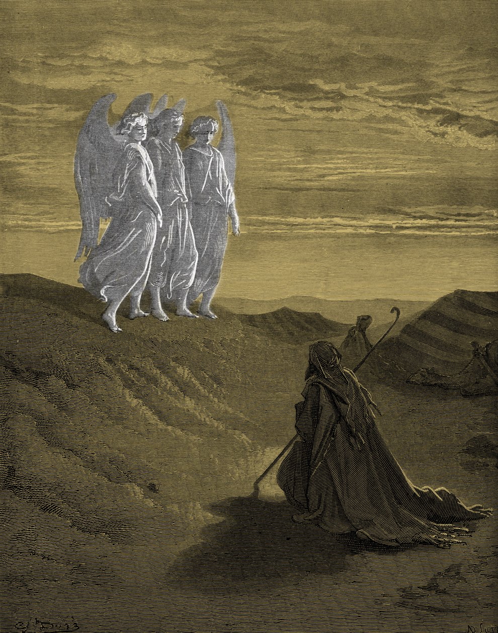 Abraão e os Três Anjos, gravados por Doré. - Bíblia de Gustave Dore