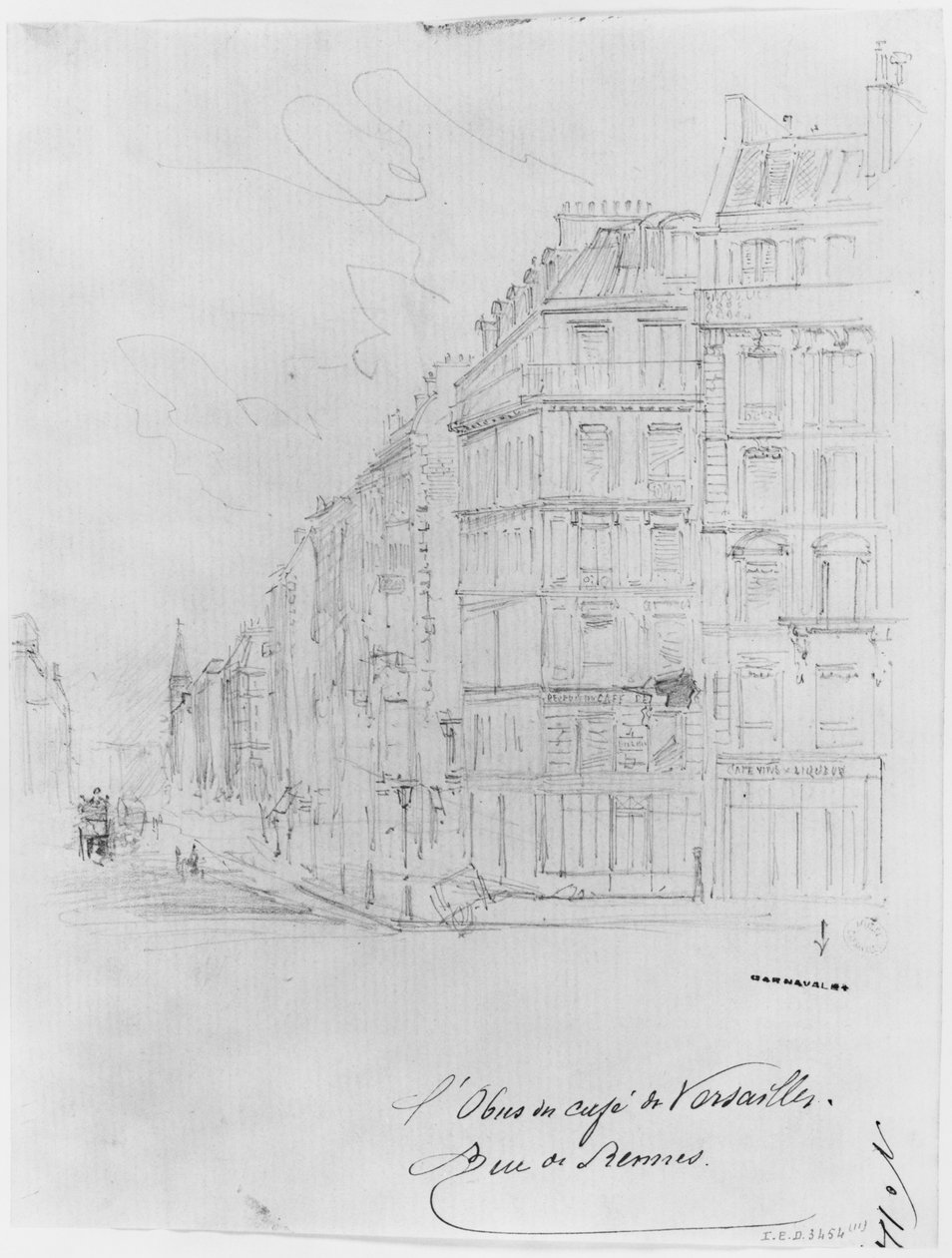 Álbum do cerco de Paris, concha do Versailles, rue de Rennes (caneta e tinta marrom e lápis sobre papel) de Gustave Dore