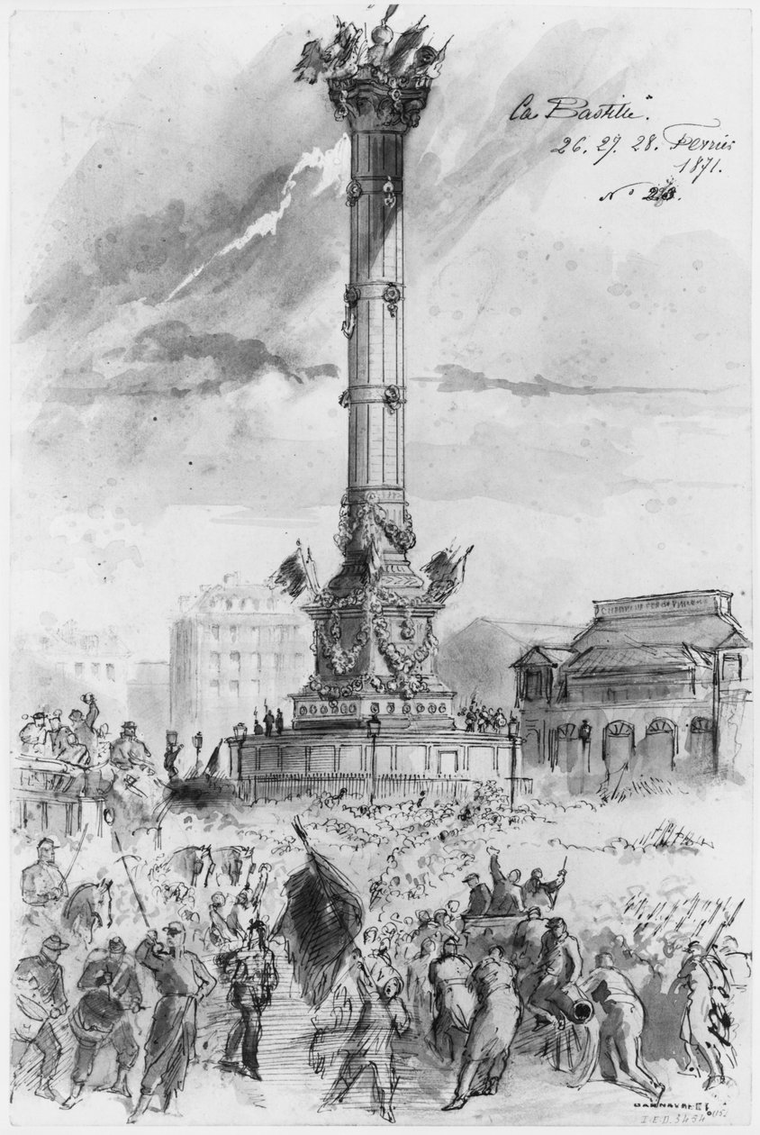 Álbum do cerco de Paris, a Bastilha, 26, 27, 28 de fevereiro de 1871 (caneta e tinta marrom e lápis sobre papel) de Gustave Dore