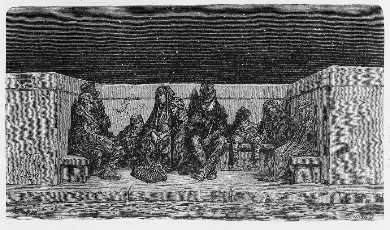 Dormindo sob as estrelas, ilustração de &39;Londres, uma peregrinação&39;, 1872 de Gustave Dore