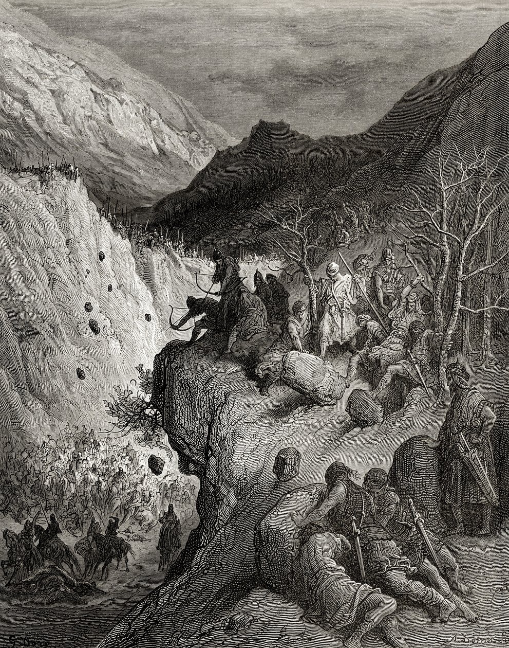 Bernard de Carinthia surpreendido por ataques turcos, ilustração de "Bibliotheque des Croisades" por JF. Michaud, 1877 de Gustave Dore