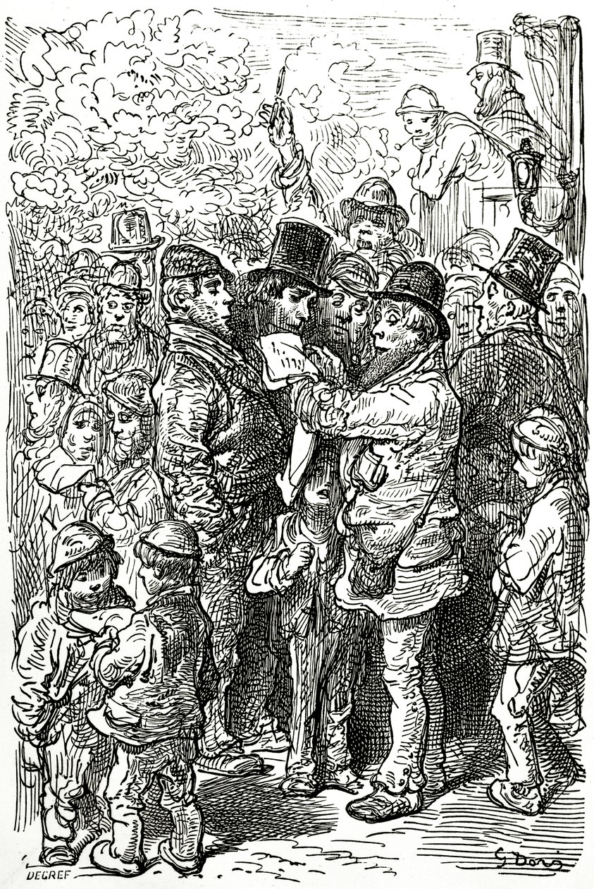 Apostar em uma partida de boxe fora do ringue em Londres, 1872 de Gustave Dore
