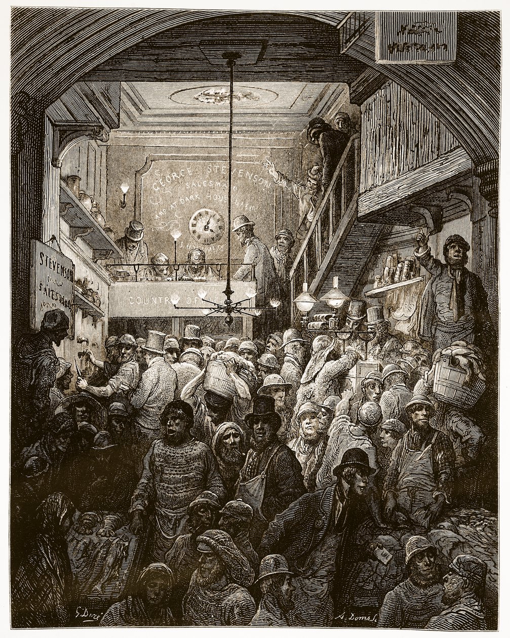 Billingsgate - Early Morning, de &39;London, a Peregrinação&39;, escrito por William Blanchard Jerrold (1826-84) e gravado por A. Doms, 1872 de Gustave Dore