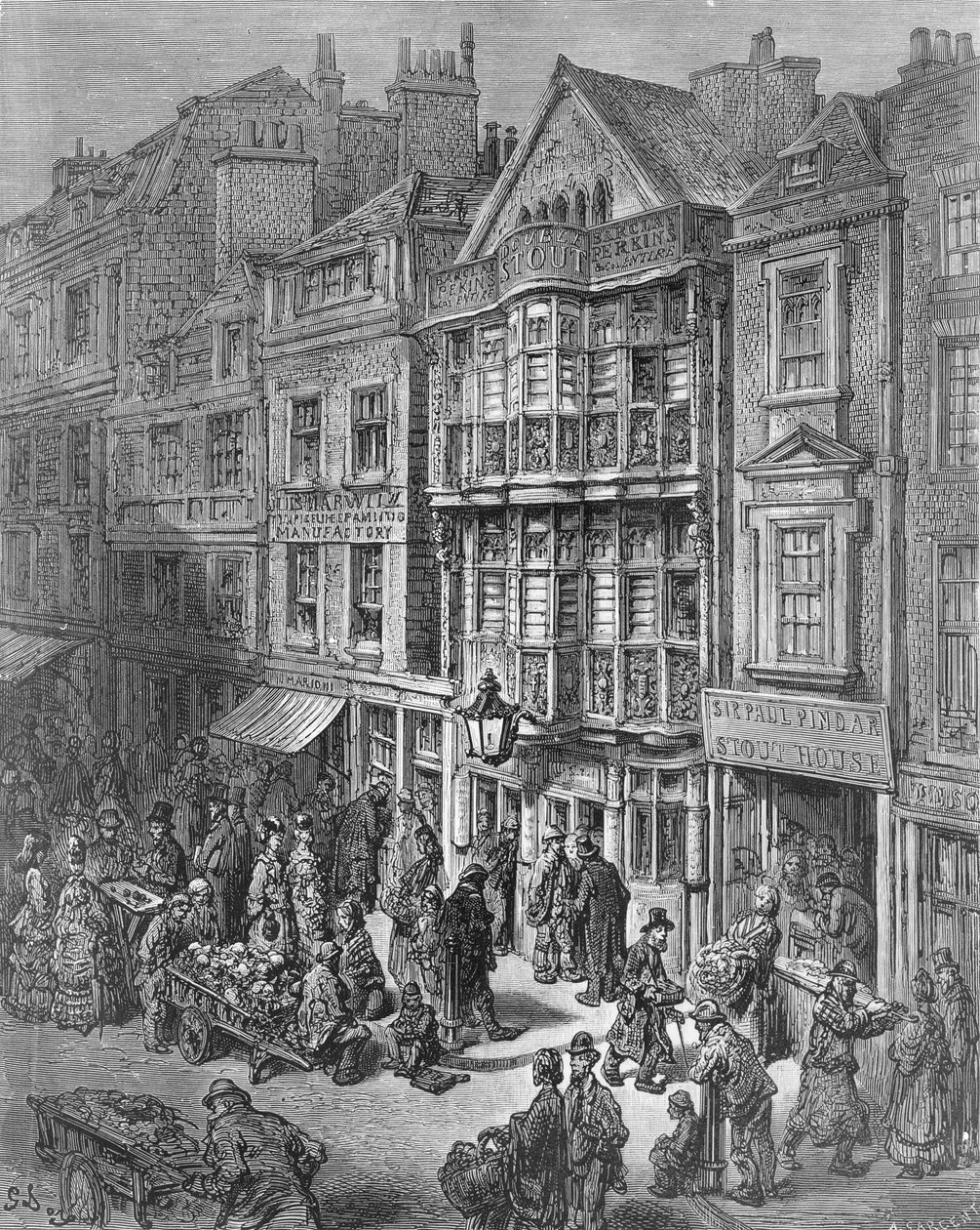 Bishopsgate Street, de &39;London, a Pilgrimage&39;, escrita por William Blanchard Jerrold (1826-94) e gravada por A. Sargent, pub. 1872 de Gustave Dore