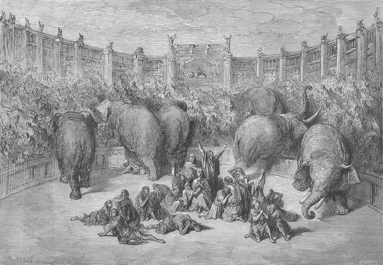 Judeus cativos no hipódromo de Alexandria, gravados por Josiah Wood Whymper (1813-1903) de Gustave Dore