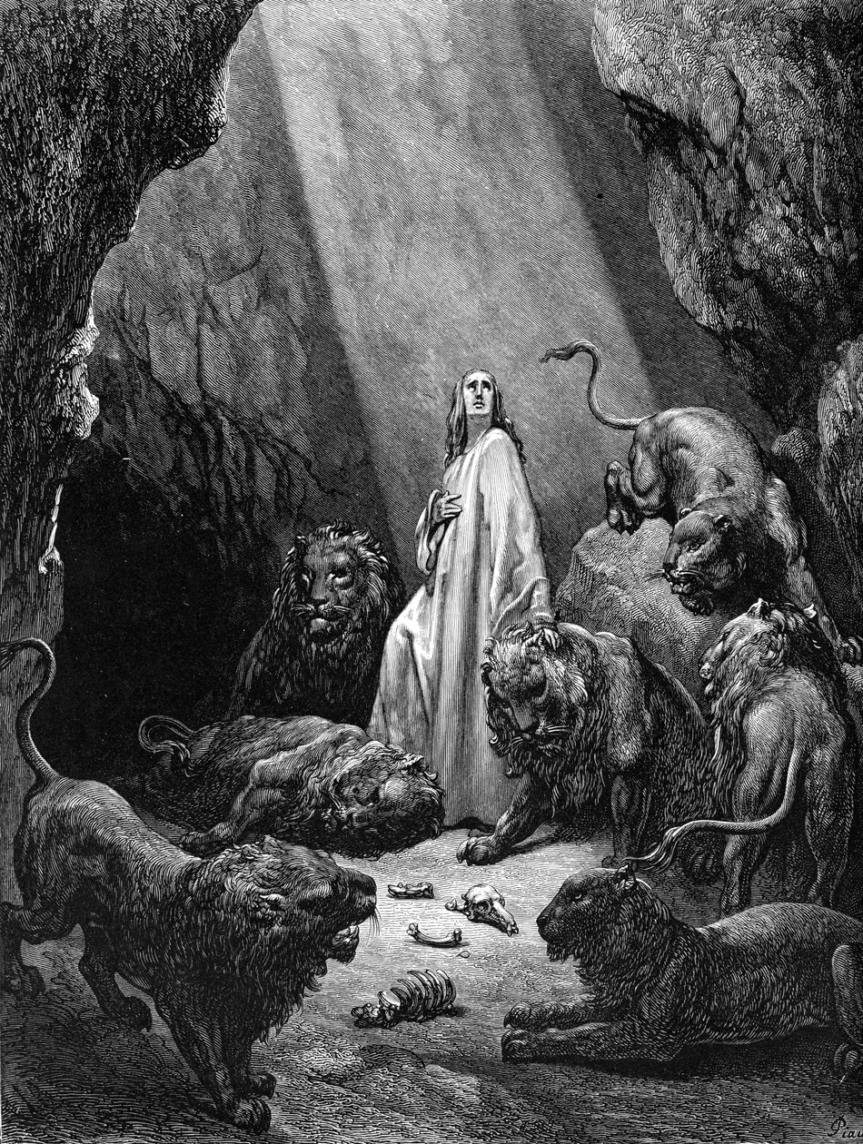 Daniel na cova dos leões, gravada por Doré. - Bíblia de Gustave Dore
