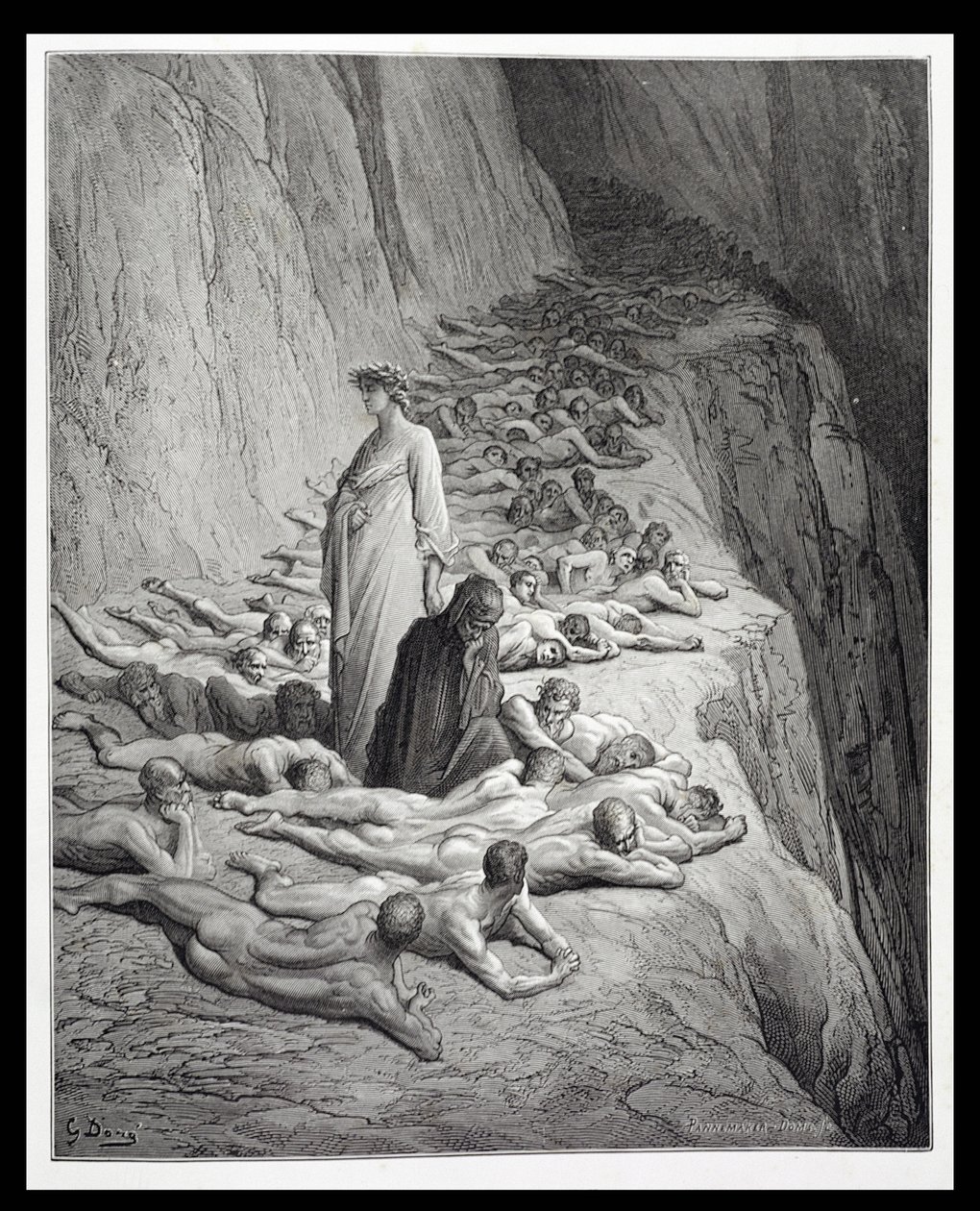 Dante e Papa Adrian V, da Divina Comédia (Purgatorio) de Dante Alighieri (1265-1321) gravada por Stephane Pannemaker (1847-1930) c.1868 de Gustave Dore