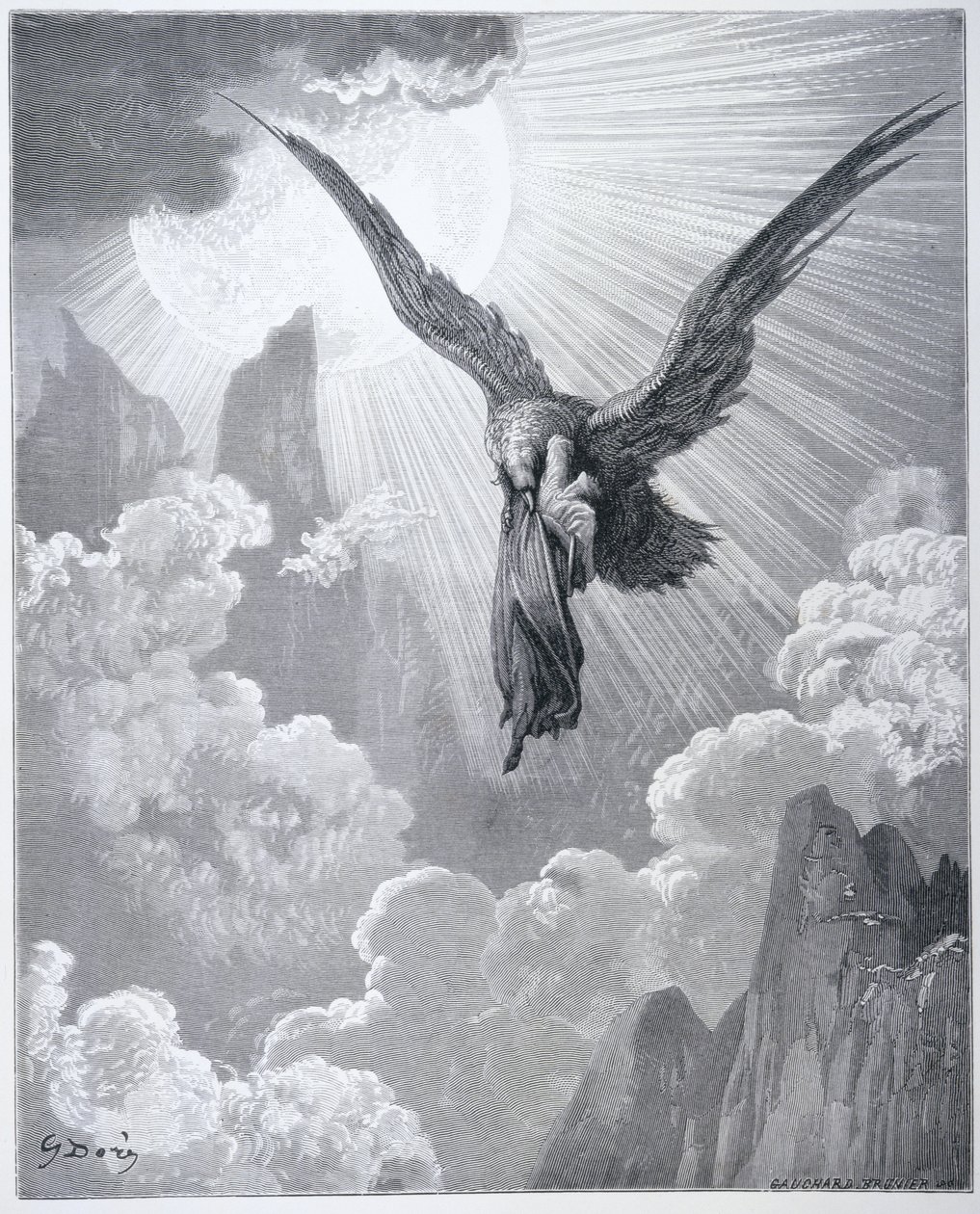 Dante e a Águia, da &39;Divina Comédia&39; (Purgatorio) de Dante Alighieri (1265-1321) gravada por Gauchard Brunier, c.1868 de Gustave Dore