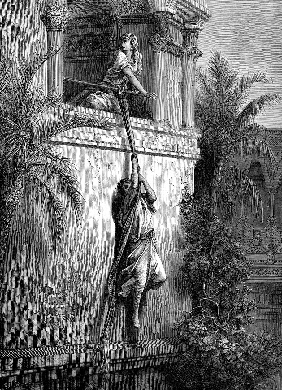 David s escapou pela janela, por Doré. - Bíblia de Gustave Dore
