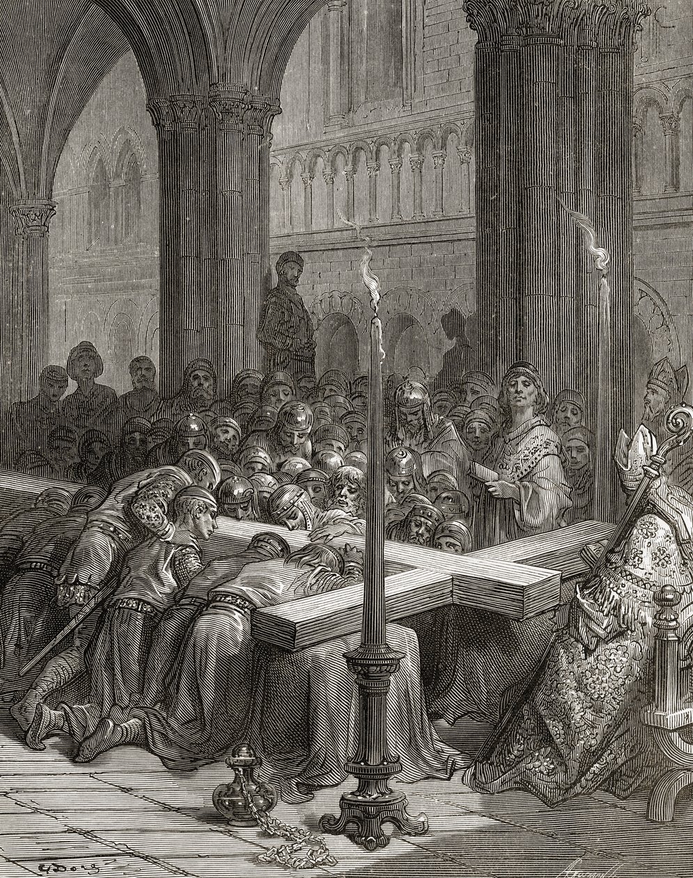 Descoberta da cruz verdadeira, ilustração de "Bibliotheque des Croisades" por JF. Michaud, 1877 de Gustave Dore